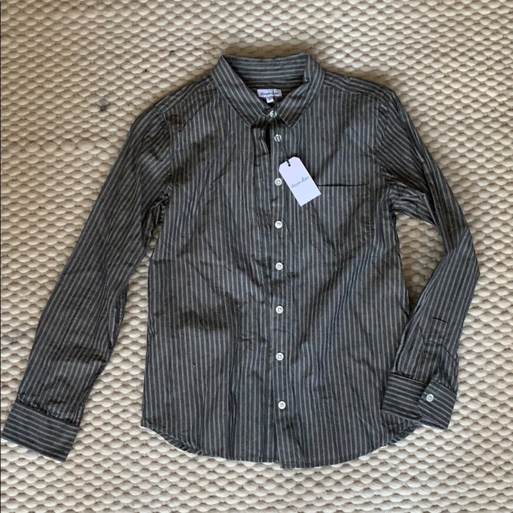 Steve Alan Petite Seam Shirt. Grey and White